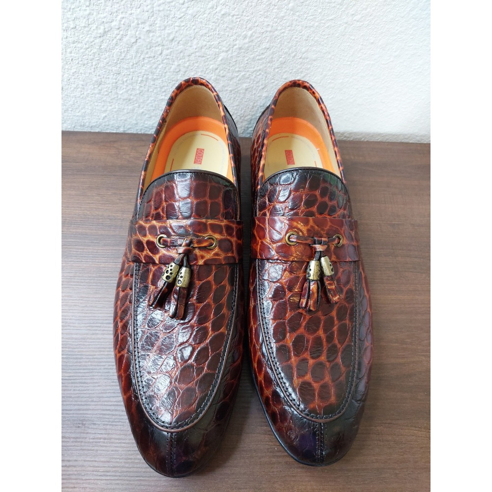 Golden Coxes Brown‎ Crocodile Print Leather Tassel Loafers Slip On Shoes Size 12